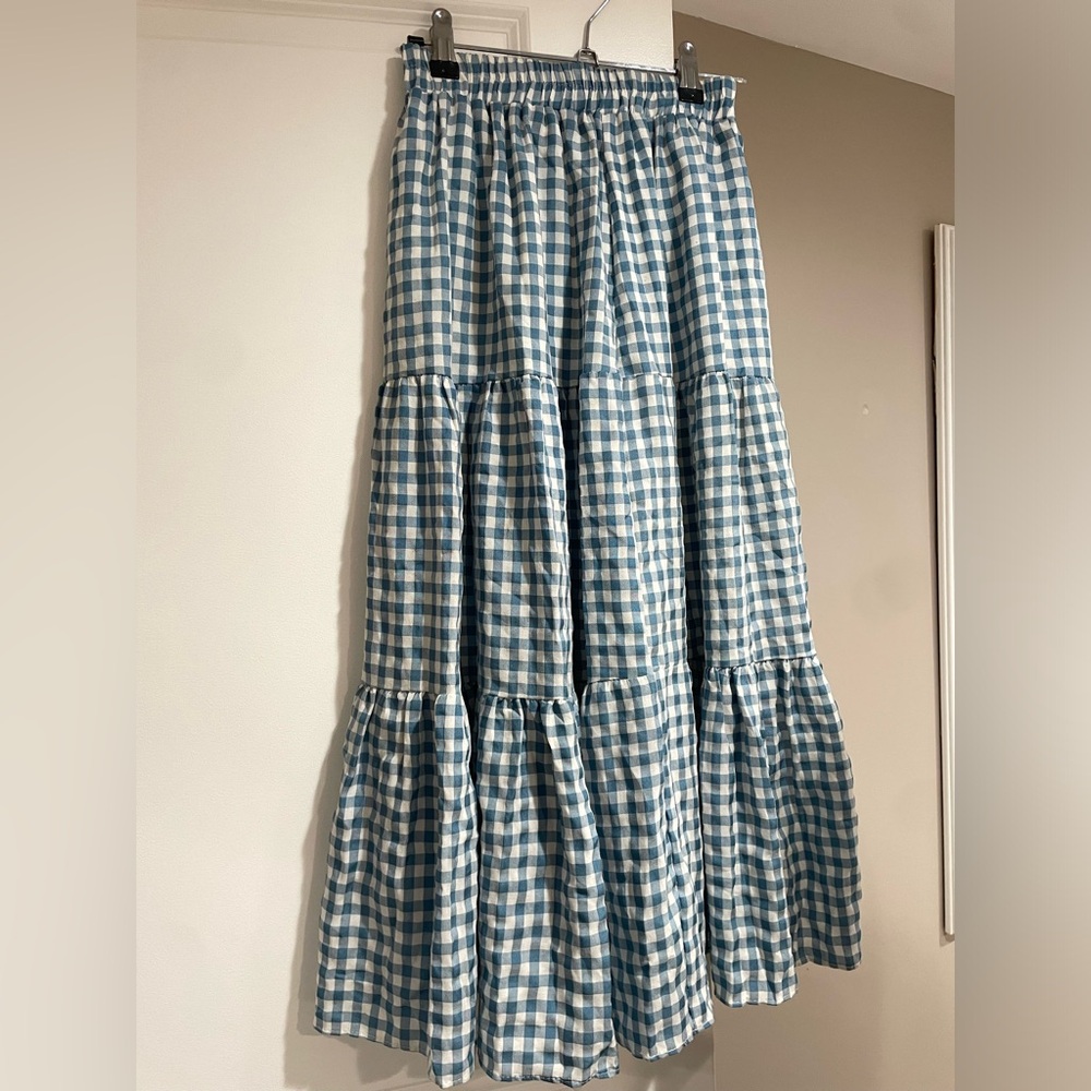 Blue Gingham Women's Midi Skirt